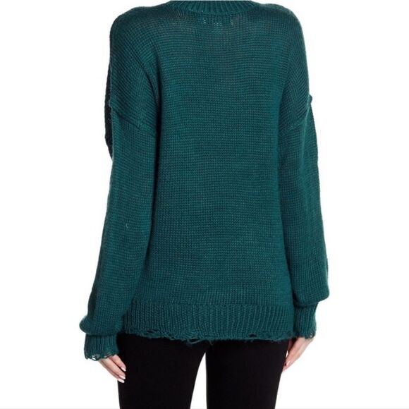 WILDFOX OVERSIZED SLOUCHY LIVING LEGEND DISTRESSED SWEATER WOODFALL GREEN WOOL S - Picture 3 of 13